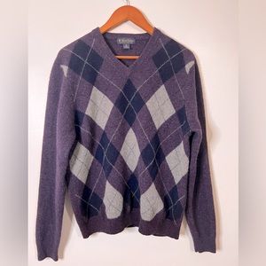 Brooks Brothers Scottish Lambswool Purple Argyle Sweater